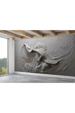 Oxyteez   Kabartma Görünümlü Şapkalı Kadın Duvar Kağıdı-3424 3424