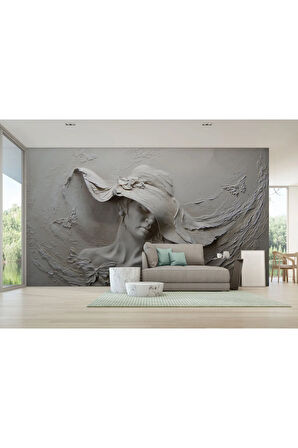 Oxyteez   Kabartma Görünümlü Şapkalı Kadın Duvar Kağıdı-3424 3424