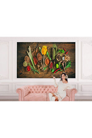 Oxyteez   Mutfak Kesme Tahtası Üzerinde Baharatla Duvar Kağıdı-3586 3586