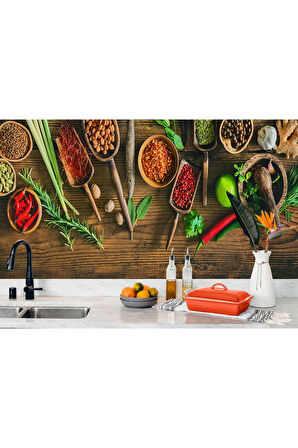 Oxyteez   Mutfak Kesme Tahtası Üzerinde Baharatla Duvar Kağıdı-3586 3586