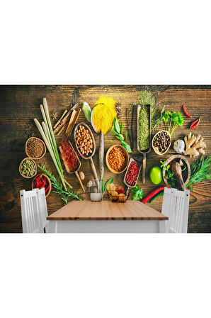 Oxyteez   Mutfak Kesme Tahtası Üzerinde Baharatla Duvar Kağıdı-3586 3586