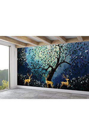 Oxyteez   Modern Soyut Tarzda Altın Geyikler Dekoratif Duvar Kağıdı-3687 3687