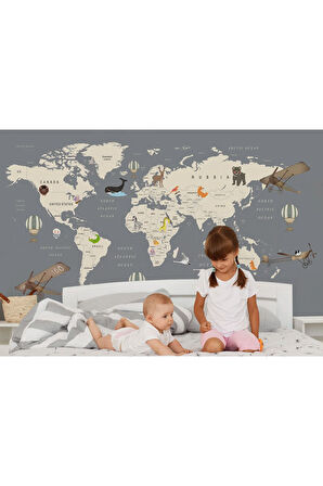 Oxyteez   Çocuk Odası Için Dekoratif Dünya Haritası Duvar Kağıdı-3698 3698