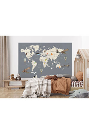 Oxyteez   Çocuk Odası Için Dekoratif Dünya Haritası Duvar Kağıdı-3698 3698