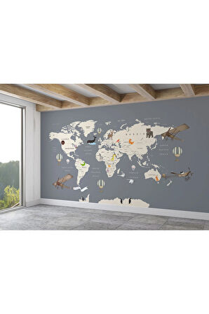 Oxyteez   Çocuk Odası Için Dekoratif Dünya Haritası Duvar Kağıdı-3698 3698