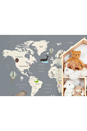 Oxyteez   Çocuk Odası Için Dekoratif Dünya Haritası Duvar Kağıdı-3698 3698