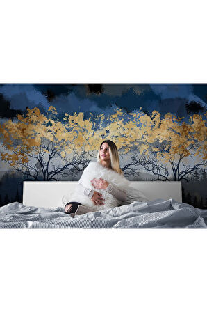 Oxyteez   Geceyarısı Orman Manzarazı Yağlıboya Görünüm Dekoratif Duvar Kağıdı-3722 3722