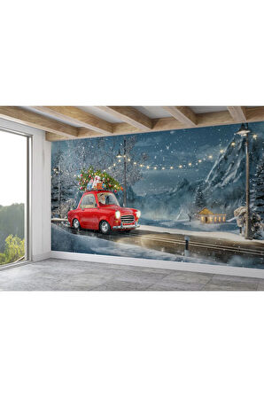 Oxyteez   Noel Baba ve Küçük Kırmızı Retro Arabası Duvar Kağıdı-3752 3752