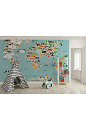 Oxyteez   Eğitici Dünya Haritası Dünya Atlası Çocuk Ve Bebek Odası Duvar Kağıdı-3771 3771