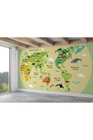 Oxyteez   Eğitici Dünya Haritası Dünya Atlası Çocuk Ve Bebek Odası Duvar Kağıdı-3773 3773