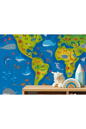 Oxyteez   Eğitici Dünya Haritası Dünya Atlası Çocuk Ve Bebek Odası Duvar Kağıdı-3774 3774