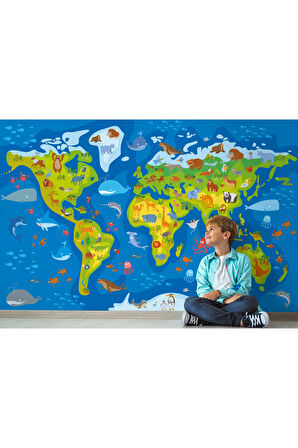 Oxyteez   Eğitici Dünya Haritası Dünya Atlası Çocuk Ve Bebek Odası Duvar Kağıdı-3774 3774