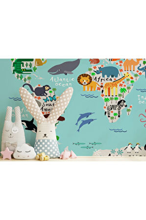 Oxyteez   Eğitici Dünya Haritası Dünya Atlası Çocuk Ve Bebek Odası Duvar Kağıdı-3775 3775