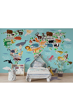 Oxyteez   Eğitici Dünya Haritası Dünya Atlası Çocuk Ve Bebek Odası Duvar Kağıdı-3775 3775