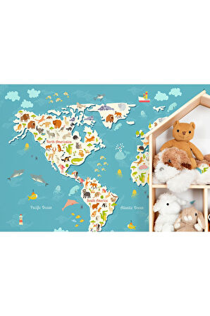 Oxyteez   Dünya Haritası Çocuk Ve Bebek Odası Hayvanlar Alemi Duvar Kağıdı-3776 3776