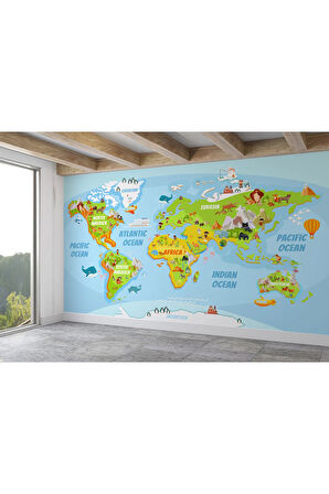 Oxyteez   Dünya Haritası Çocuk Ve Bebek Odası Hayvanlar Alemi Duvar Kağıdı-3778 3778