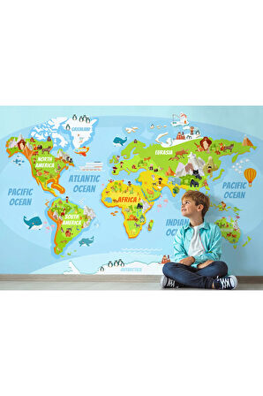 Oxyteez   Dünya Haritası Çocuk Ve Bebek Odası Hayvanlar Alemi Duvar Kağıdı-3778 3778