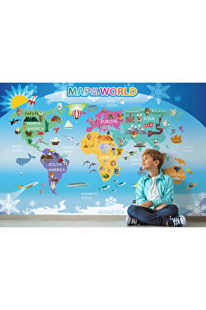 Oxyteez   Dünya Haritası Çocuk Ve Bebek Odası Hayvanlar Alemi Duvar Kağıdı-3779 3779