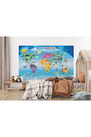 Oxyteez   Dünya Haritası Çocuk Ve Bebek Odası Hayvanlar Alemi Duvar Kağıdı-3779 3779