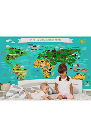 Oxyteez   Eğitici Dünya Haritası Çocuk Odası Duvar Kağıdı-3780 3780