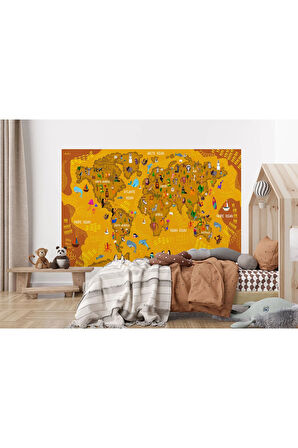 Oxyteez   Dünya Haritası Çocuk Ve Bebek Odası Hayvanlar Alemi Duvar Kağıdı-3781 3781
