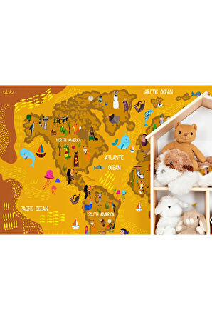 Oxyteez   Dünya Haritası Çocuk Ve Bebek Odası Hayvanlar Alemi Duvar Kağıdı-3781 3781