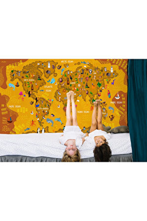 Oxyteez   Dünya Haritası Çocuk Ve Bebek Odası Hayvanlar Alemi Duvar Kağıdı-3781 3781