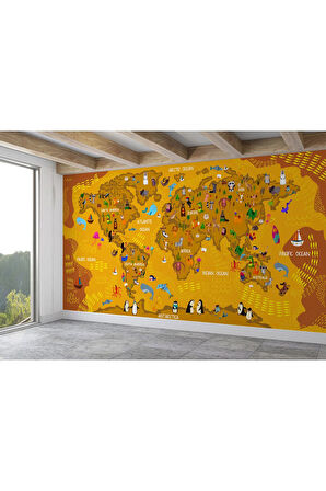 Oxyteez   Dünya Haritası Çocuk Ve Bebek Odası Hayvanlar Alemi Duvar Kağıdı-3781 3781