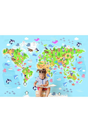 Oxyteez   Dünya Haritası Çocuk Ve Bebek Odası Hayvanlar Alemi Duvar Kağıdı-3783 3783