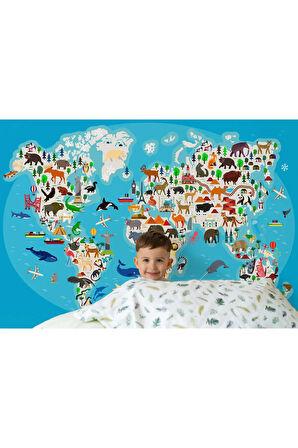 Oxyteez   Dünya Haritası Çocuk Ve Bebek Odası Hayvanlar Alemi Duvar Kağıdı-3787 3787