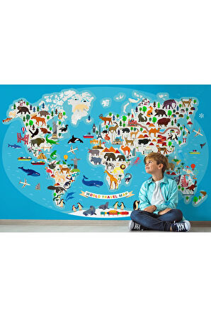 Oxyteez   Dünya Haritası Çocuk Ve Bebek Odası Hayvanlar Alemi Duvar Kağıdı-3787 3787