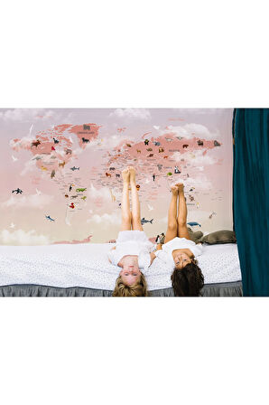 Oxyteez   Dünya Haritası Çocuk Ve Bebek Odası Hayvanlar Alemi Duvar Kağıdı-3799 3799