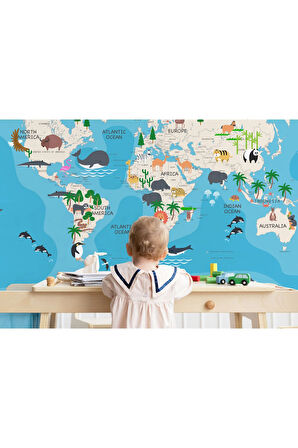 Oxyteez   Çocuk ve Bebek Odası Duvar Kağıdı Hayvanlar Alemi Eğitici ve Öğretici -3802 3802