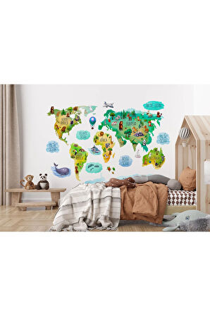 Oxyteez   Dünya Haritası Çocuk Ve Bebek Odası Hayvanlar Alemi Duvar Kağıdı-3807 3807