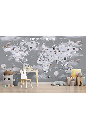 Oxyteez   Dünya Haritası Çocuk Ve Bebek Odası Hayvanlar Alemi Duvar Kağıdı-3811 3811