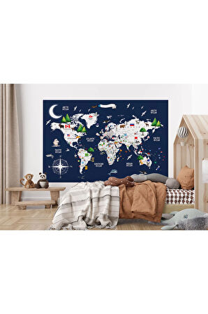 Oxyteez   Dünya Haritası Çocuk Ve Bebek Odası Hayvanlar Alemi Duvar Kağıdı-3819 3819