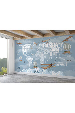 Oxyteez   Dünya Haritası Çocuk Ve Bebek Odası Hayvanlar Alemi Duvar Kağıdı-3822 3822