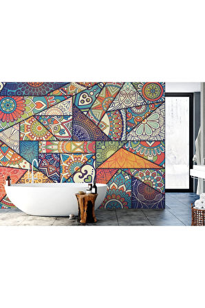 Oxyteez   Etnik Desenli Duvar Kağıdı Renkli Mandala Duvar Kağıdı-5503 5503