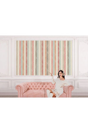 Oxyteez   İskandinav Tarzı Minimalist Şık Çizgili Pastel Tonlu Duvar Kağıdı-5505 5505