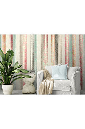 Oxyteez   İskandinav Tarzı Minimalist Şık Çizgili Pastel Tonlu Duvar Kağıdı-5505 5505
