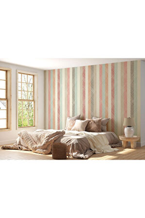 Oxyteez   İskandinav Tarzı Minimalist Şık Çizgili Pastel Tonlu Duvar Kağıdı-5505 5505