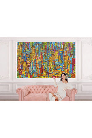 Oxyteez   Renkli Soyut Şehir Manzarası Duvar Kağıdı Şehir Gökdelenleri Posteri-5506 5506