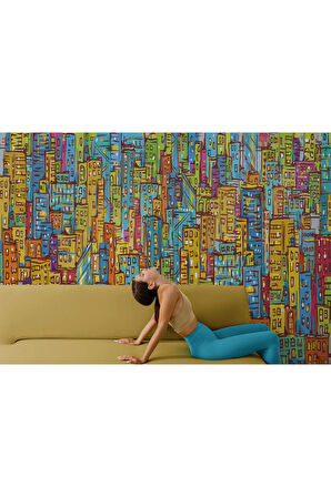 Oxyteez   Renkli Soyut Şehir Manzarası Duvar Kağıdı Şehir Gökdelenleri Posteri-5506 5506