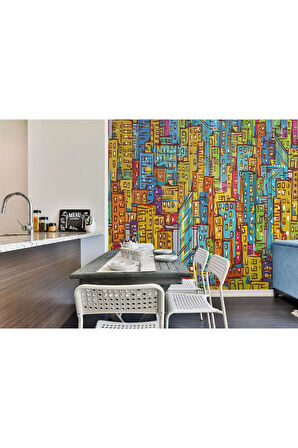 Oxyteez   Renkli Soyut Şehir Manzarası Duvar Kağıdı Şehir Gökdelenleri Posteri-5506 5506