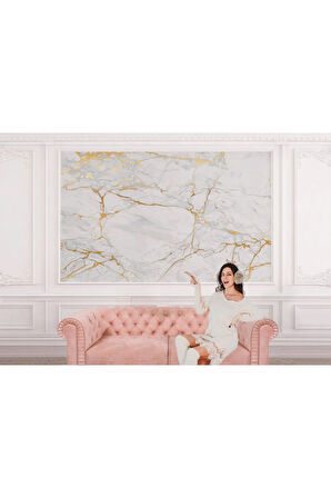 Oxyteez   Altın Ve Beyaz Soyut Mermer Desenli Duvar Kağıdı-5519 5519