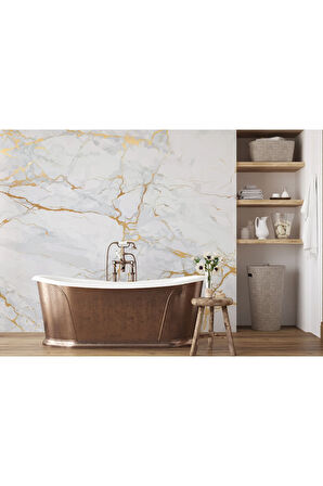 Oxyteez   Altın Ve Beyaz Soyut Mermer Desenli Duvar Kağıdı-5519 5519