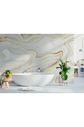 Oxyteez   Altın Ve Beyaz Soyut Mermer Desenli Duvar Kağıdı-5523 5523