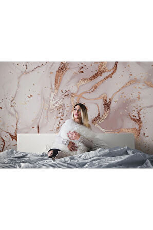 Oxyteez   Altın Ve Pembe Detaylı Mermer Desenli Duvar Kağıdı-5524 5524