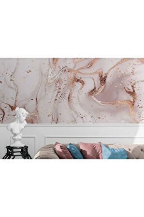 Oxyteez   Altın Ve Pembe Detaylı Mermer Desenli Duvar Kağıdı-5524 5524