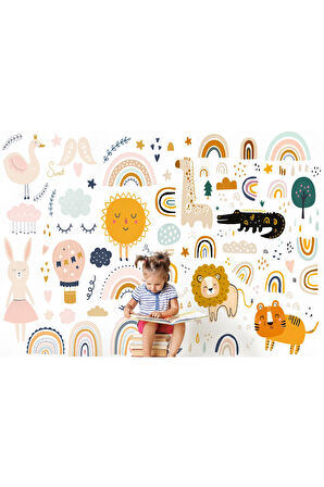 Oxyteez   Sevimli Hayvanlar Desenli Duvar Kağıdı Kreş Okul Posteri-5532 5532